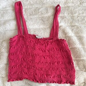 American Eagle Outfitters Hot Pink Smocked Cropped Tank